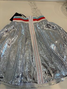Dkny Silver Sequin Kids Skirt with Striped Waistband